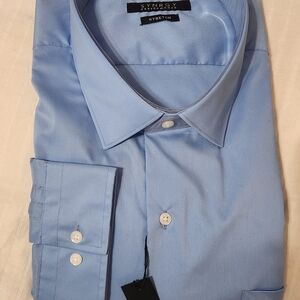 Blue Dress Shirt with Spread Collar and Long Sleeves